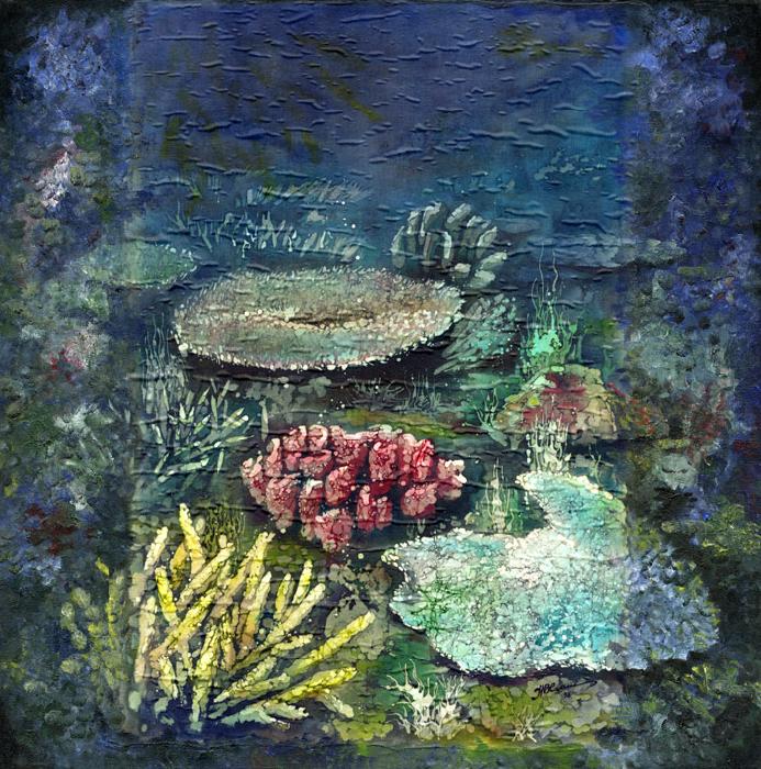 Blue Marine Landscape With Pink Coral. 